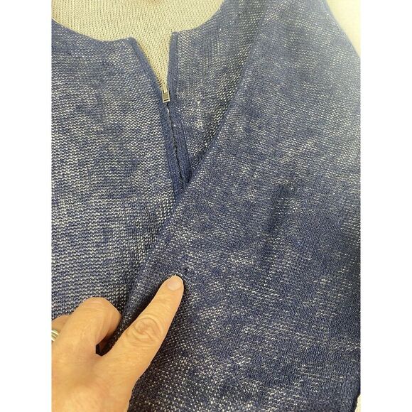 EILEEN FISHER Blue Organic Linen Full‎ Zip Cardigan Sweater Pockets Lined Large - Picture 10 of 12
